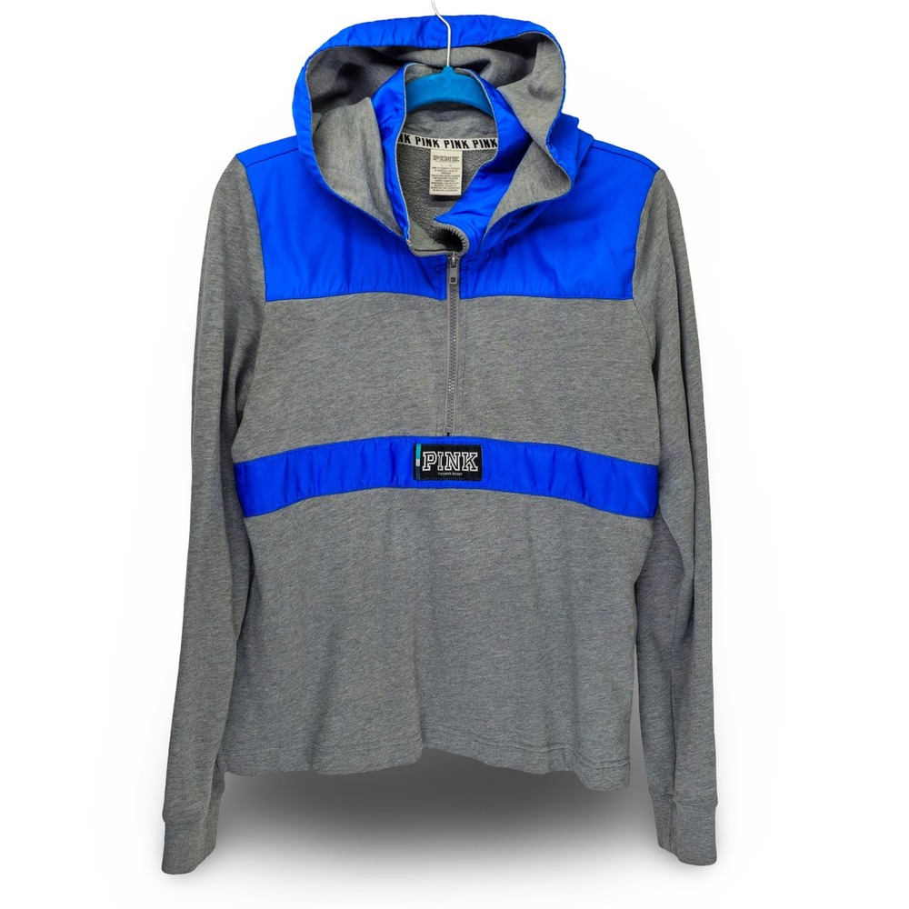 PINK Victoria's Secret Pullover Hoodie Womens Large Gray Blue Good